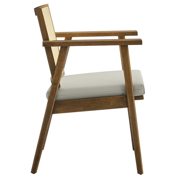 Modway Furniture Thera Mid-Century Vegan Leather & Cane Accent Armchairs Set of 2 for Stylish Home Decor Weathered Oak Stone EEI-6921-WEO-STO