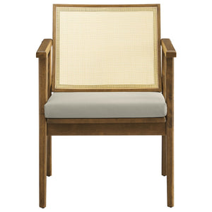 Modway Furniture Thera Mid-Century Vegan Leather & Cane Accent Armchairs Set of 2 for Stylish Home Decor Weathered Oak Stone EEI-6921-WEO-STO