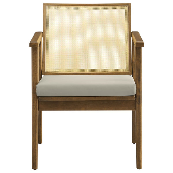 Modway Furniture Thera Mid-Century Vegan Leather & Cane Accent Armchairs Set of 2 for Stylish Home Decor Weathered Oak Stone EEI-6921-WEO-STO