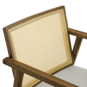 Modway Furniture Thera Mid-Century Vegan Leather & Cane Accent Armchairs Set of 2 for Stylish Home Decor Weathered Oak Stone EEI-6921-WEO-STO