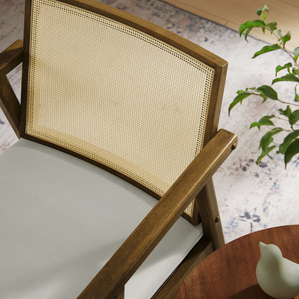 Modway Furniture Thera Mid-Century Vegan Leather & Cane Accent Armchairs Set of 2 for Stylish Home Decor Weathered Oak Stone EEI-6921-WEO-STO