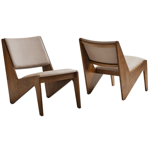 Modway Furniture Rylina Vegan Leather Accent Chairs Set of 2 - Mid-Century Modern Comfort for Any Space Walnut Brown EEI-6922-WAL-BRN