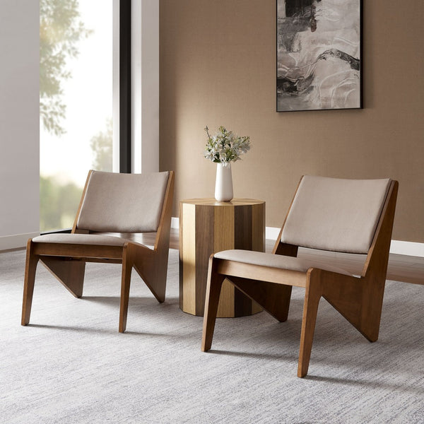 Modway Furniture Rylina Vegan Leather Accent Chairs Set of 2 - Mid-Century Modern Comfort for Any Space Walnut Brown EEI-6922-WAL-BRN