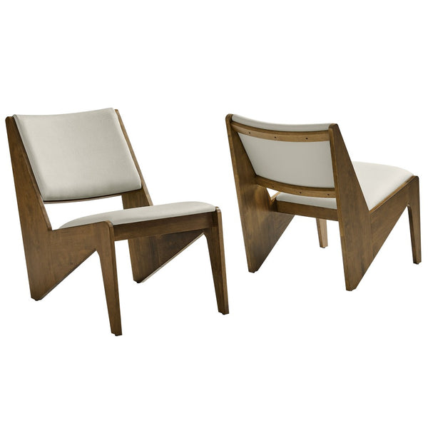 Modway Furniture Rylina Vegan Leather Accent Chairs Set of 2 - Mid-Century Modern Comfort for Any Space Weathered Oak Stone EEI-6922-WEO-STO