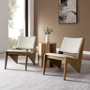 Modway Furniture Rylina Vegan Leather Accent Chairs Set of 2 - Mid-Century Modern Comfort for Any Space Weathered Oak Stone EEI-6922-WEO-STO