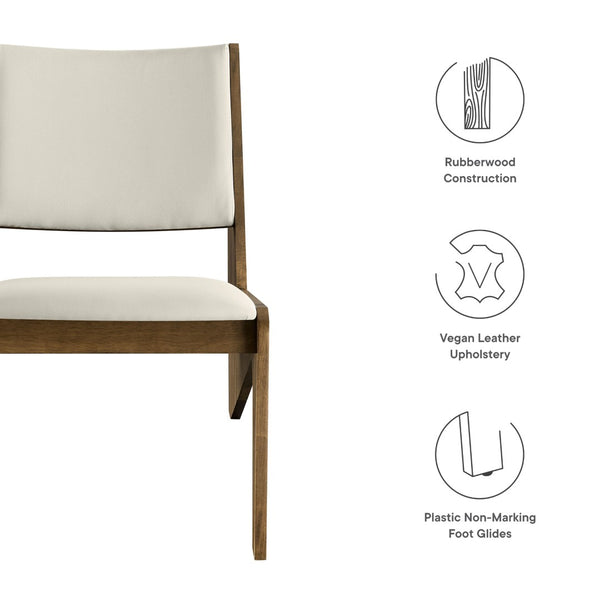 Modway Furniture Rylina Vegan Leather Accent Chairs Set of 2 - Mid-Century Modern Comfort for Any Space Weathered Oak Stone EEI-6922-WEO-STO