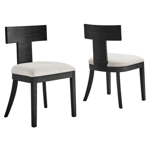 Modway Furniture Peregrine Upholstered Dining Chairs Set of 2 - Stylish Mid-Century Modern Accent Seating for Home Black Heathered Weave Ivory EEI-6923-BLK-HEI