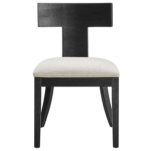 Modway Furniture Peregrine Upholstered Dining Chairs Set of 2 - Stylish Mid-Century Modern Accent Seating for Home Black Heathered Weave Ivory EEI-6923-BLK-HEI