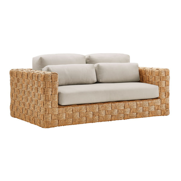 Modway Furniture Thames 4-Piece Outdoor Patio Set - Weather-Resistant Wicker Loveseat, Armchairs & Coffee Table EEI-7135-NAT-LGR