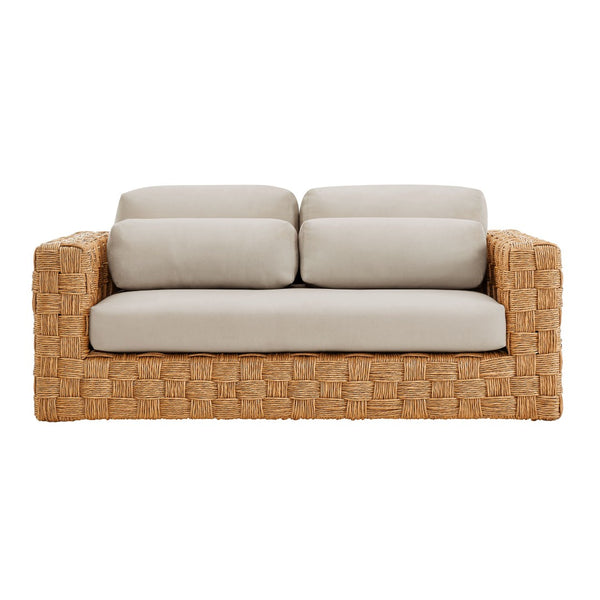 Modway Furniture Thames Outdoor Patio Loveseat - Weather-Resistant Rattan Seating with Plush Cushions & Lumbar Support EEI-6924-NAT-LGR