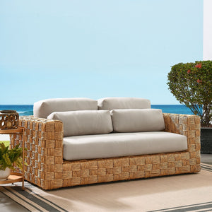 Modway Furniture Thames Outdoor Patio Loveseat - Weather-Resistant Rattan Seating with Plush Cushions & Lumbar Support EEI-6924-NAT-LGR
