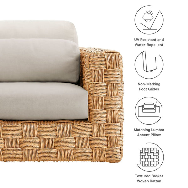 Modway Furniture Thames Outdoor Patio Armchair - Durable Rattan & Plush Cushions for Relaxing Garden Lounging EEI-6925-NAT-LGR