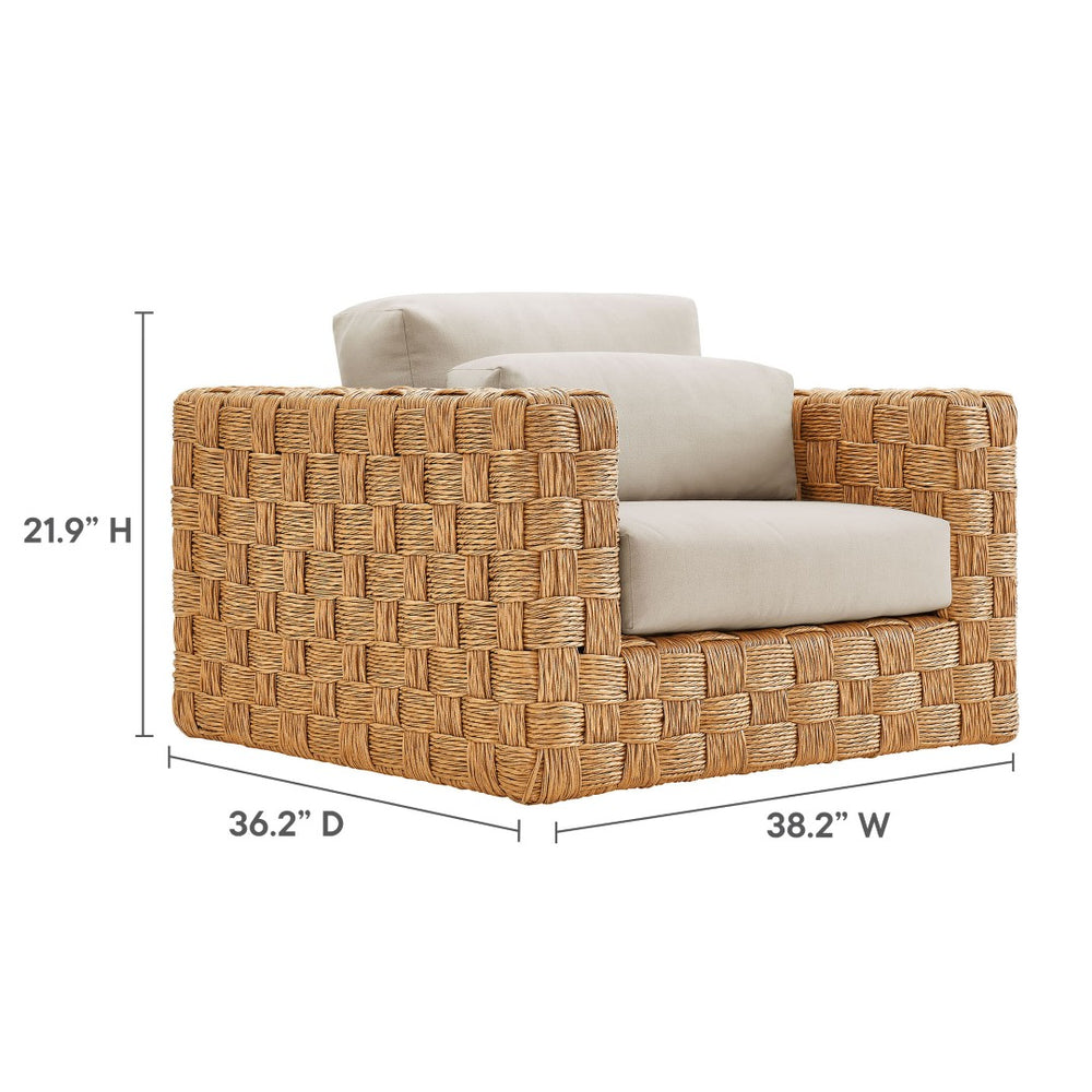 Modway Furniture Thames Outdoor Patio Armchair - Durable Rattan & Plush Cushions for Relaxing Garden Lounging EEI-6925-NAT-LGR