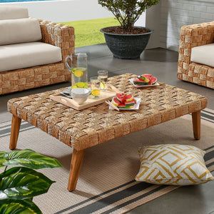 Modway Furniture Thames Outdoor Patio Rattan Coffee Table - Durable, Weather-Resistant, Stylish Acacia Wood Design EEI-6926-NAT