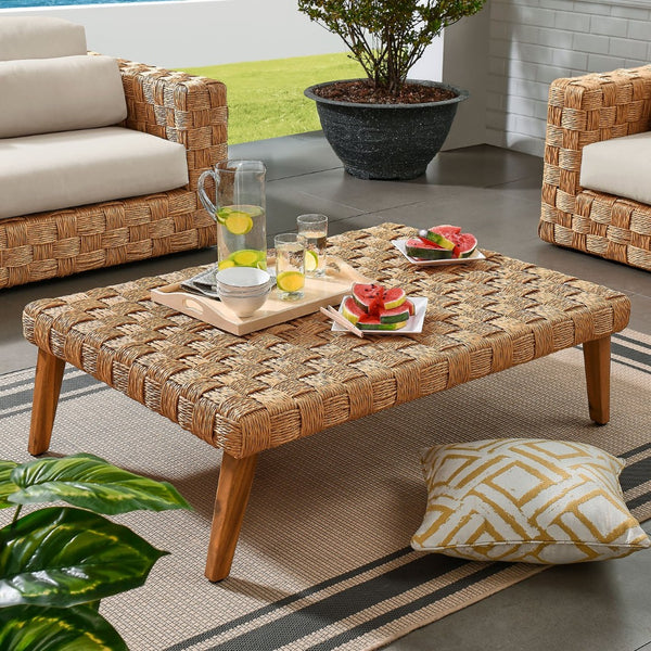 Modway Furniture Thames Outdoor Patio Rattan Coffee Table - Durable, Weather-Resistant, Stylish Acacia Wood Design EEI-6926-NAT