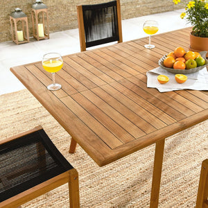 Modway Furniture Vienna 7-Piece Outdoor Teak and Rope Dining Set for Elegant Gatherings on Patios and Decks Natural Black EEI-6927-NAT-BLK