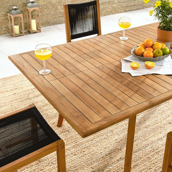 Modway Furniture Vienna 7-Piece Outdoor Teak and Rope Dining Set for Elegant Gatherings on Patios and Decks Natural Black EEI-6927-NAT-BLK