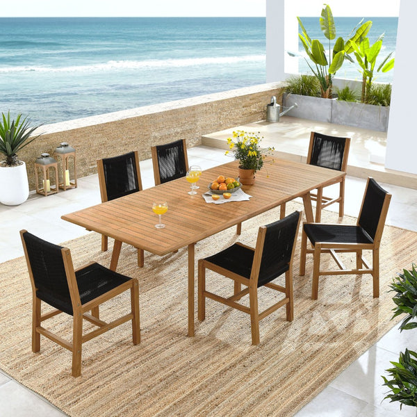 Modway Furniture Vienna 7-Piece Outdoor Teak and Rope Dining Set for Elegant Gatherings on Patios and Decks Natural Black EEI-6927-NAT-BLK