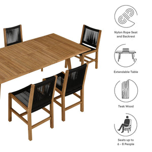 Modway Furniture Vienna 7-Piece Outdoor Teak and Rope Dining Set for Elegant Gatherings on Patios and Decks Natural Black EEI-6927-NAT-BLK