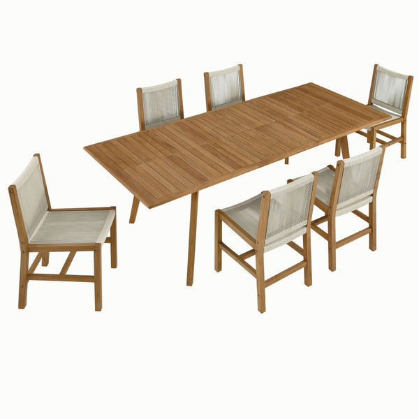 Modway Furniture Vienna 7-Piece Outdoor Teak and Rope Dining Set for Elegant Gatherings on Patios and Decks Natural Natural EEI-6927-NAT-NAT