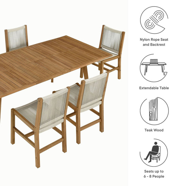 Modway Furniture Vienna 7-Piece Outdoor Teak and Rope Dining Set for Elegant Gatherings on Patios and Decks Natural Natural EEI-6927-NAT-NAT