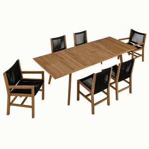 Modway Furniture Vienna 7-Piece Teak and Rope Patio Dining Set - Stylish, Weather-Resistant Outdoor Entertaining Solution Natural Black EEI-6928-NAT-BLK