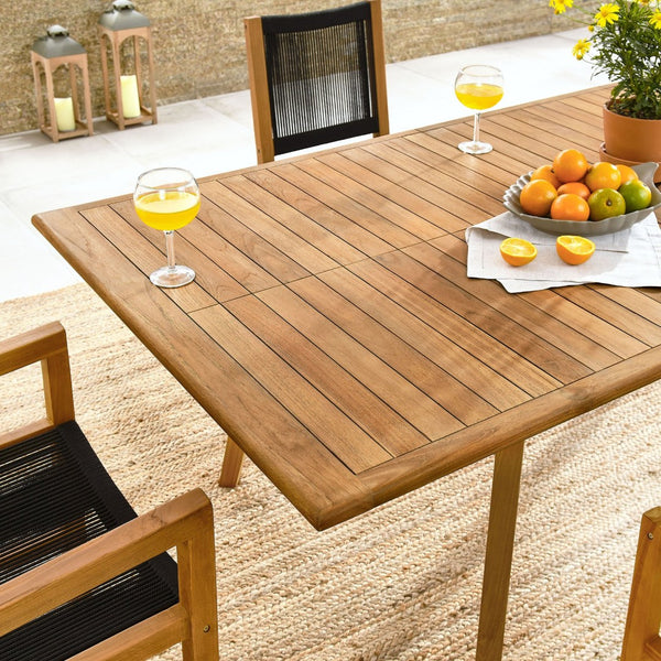 Modway Furniture Vienna 7-Piece Teak and Rope Patio Dining Set - Stylish, Weather-Resistant Outdoor Entertaining Solution Natural Black EEI-6928-NAT-BLK