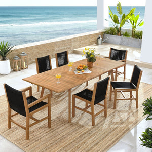 Modway Furniture Vienna 7-Piece Teak and Rope Patio Dining Set - Stylish, Weather-Resistant Outdoor Entertaining Solution Natural Black EEI-6928-NAT-BLK