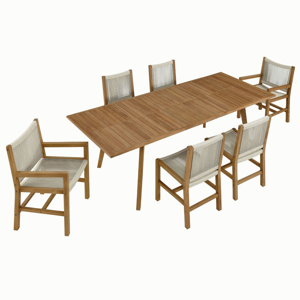 Modway Furniture Vienna 7-Piece Teak and Rope Patio Dining Set - Stylish, Weather-Resistant Outdoor Entertaining Solution Natural Natural EEI-6928-NAT-NAT