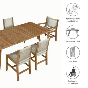 Modway Furniture Vienna 7-Piece Teak and Rope Patio Dining Set - Stylish, Weather-Resistant Outdoor Entertaining Solution Natural Natural EEI-6928-NAT-NAT
