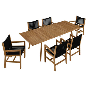 Modway Furniture Vienna 7-Piece Outdoor Teak and Rope Dining Set for Stylish Gatherings and Comfortable Meals Natural Black EEI-6929-NAT-BLK
