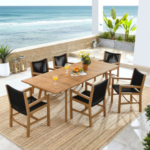 Modway Furniture Vienna 7-Piece Outdoor Teak and Rope Dining Set for Stylish Gatherings and Comfortable Meals Natural Black EEI-6929-NAT-BLK