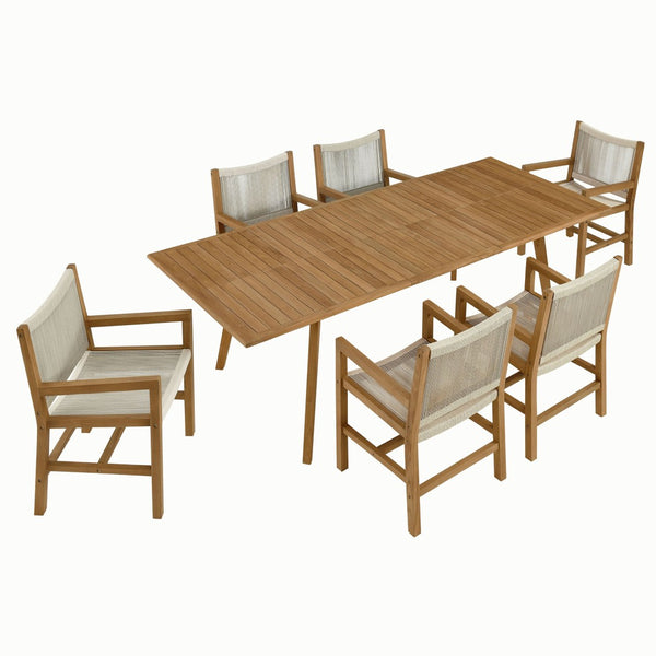 Modway Furniture Vienna 7-Piece Outdoor Teak and Rope Dining Set for Stylish Gatherings and Comfortable Meals Natural Natural EEI-6929-NAT-NAT