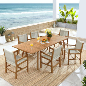 Modway Furniture Vienna 7-Piece Outdoor Teak and Rope Dining Set for Stylish Gatherings and Comfortable Meals Natural Natural EEI-6929-NAT-NAT
