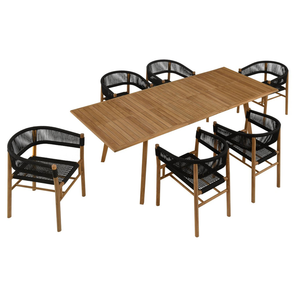 Modway Furniture Vienna 7-Piece Outdoor Teak Dining Set with Curved Armchairs – Stylish, Durable, and Weather-Resistant Natural Black EEI-6930-NAT-BLK