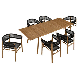 Modway Furniture Vienna 7-Piece Outdoor Teak Dining Set with Curved Armchairs – Stylish, Durable, and Weather-Resistant Natural Black EEI-6930-NAT-BLK