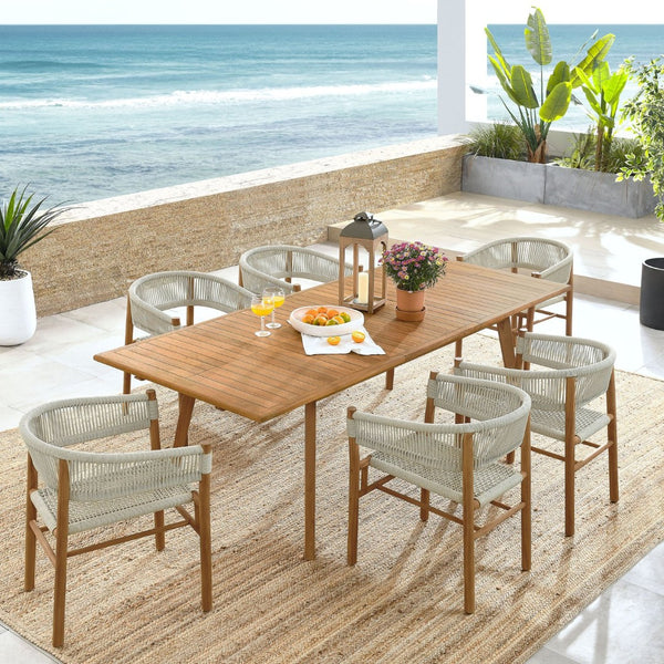 Modway Furniture Vienna 7-Piece Outdoor Teak Dining Set with Curved Armchairs – Stylish, Durable, and Weather-Resistant Natural Natural EEI-6930-NAT-NAT