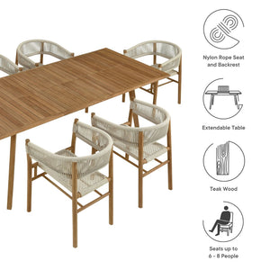 Modway Furniture Vienna 7-Piece Outdoor Teak Dining Set with Curved Armchairs – Stylish, Durable, and Weather-Resistant Natural Natural EEI-6930-NAT-NAT