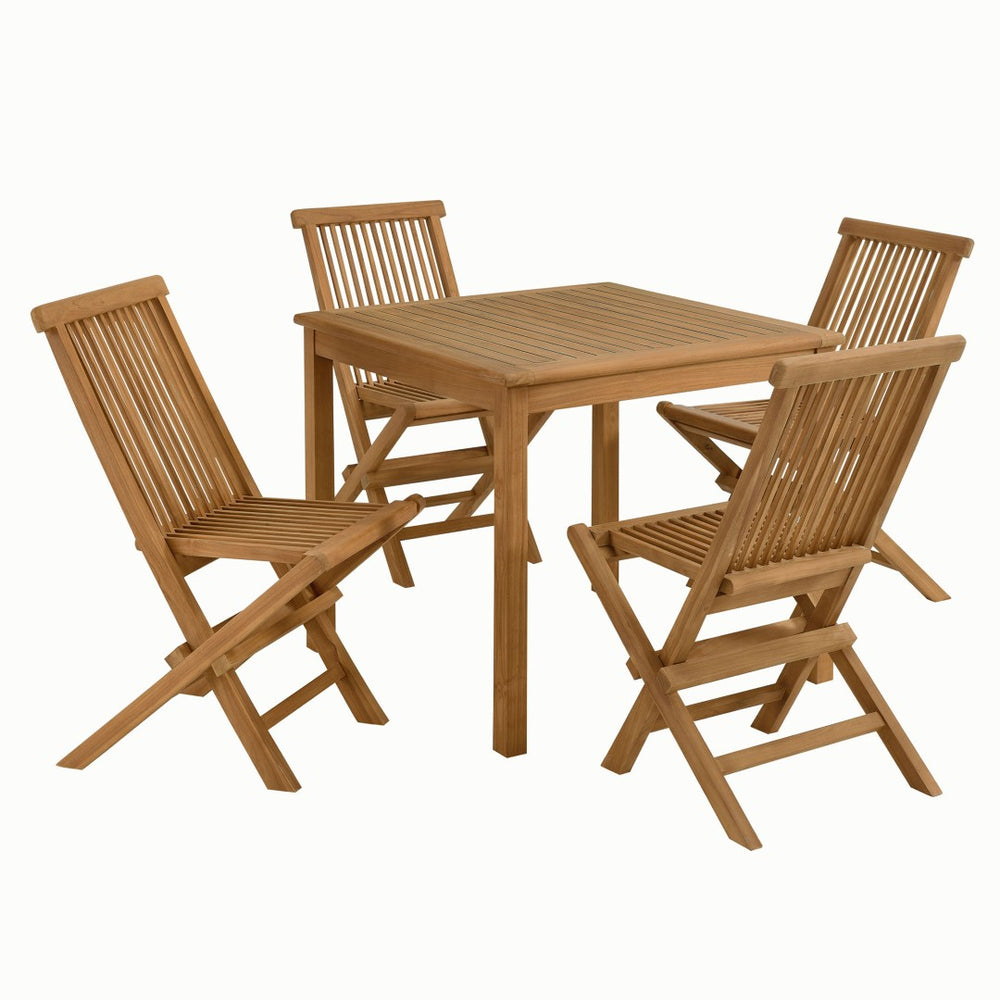 Modway Furniture Vienna 5-Piece Outdoor Teak Dining Set with Folding Chairs - Weather-Resistant & Space-Saving Design EEI-6931-NAT-NAT