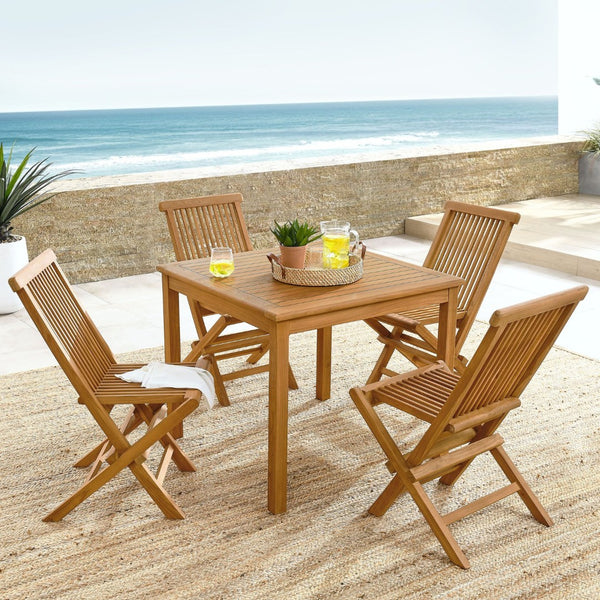 Modway Furniture Vienna 5-Piece Outdoor Teak Dining Set with Folding Chairs - Weather-Resistant & Space-Saving Design EEI-6931-NAT-NAT