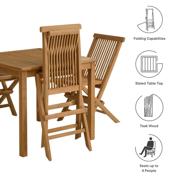 Modway Furniture Vienna 5-Piece Outdoor Teak Dining Set with Folding Chairs - Weather-Resistant & Space-Saving Design EEI-6931-NAT-NAT