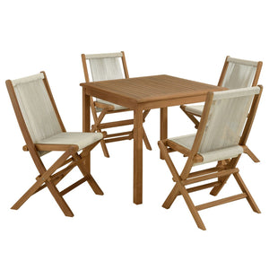 Modway Furniture Vienna 5-Piece Outdoor Teak Wood Dining Set with Folding Rope Chairs for Stylish Gatherings Natural Natural EEI-6932-NAT-NAT