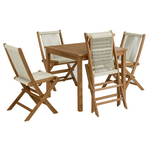 Modway Furniture Vienna 5-Piece Outdoor Teak Wood Dining Set with Folding Rope Chairs for Stylish Gatherings Natural Natural EEI-6932-NAT-NAT