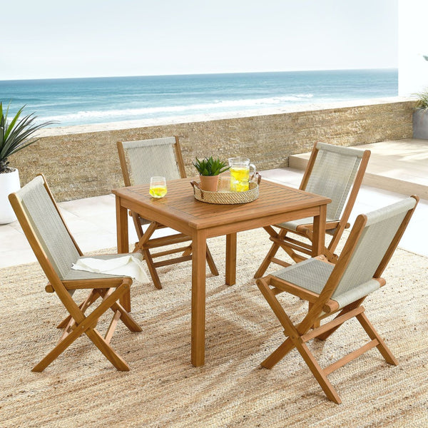 Modway Furniture Vienna 5-Piece Outdoor Teak Wood Dining Set with Folding Rope Chairs for Stylish Gatherings Natural Natural EEI-6932-NAT-NAT