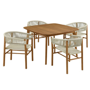 Modway Furniture Vienna 5-Piece Outdoor Teak and Rope Dining Set with Ergonomic Armchairs for Stylish Entertaining Natural Natural EEI-6933-NAT-NAT