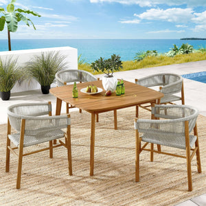 Modway Furniture Vienna 5-Piece Outdoor Teak and Rope Dining Set with Ergonomic Armchairs for Stylish Entertaining Natural Natural EEI-6933-NAT-NAT
