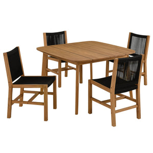 Modway Furniture Vienna 5-Piece Outdoor Teak and Rope Dining Set with Comfortable Armless Chairs for Stylish Patios Natural Black EEI-6934-NAT-BLK