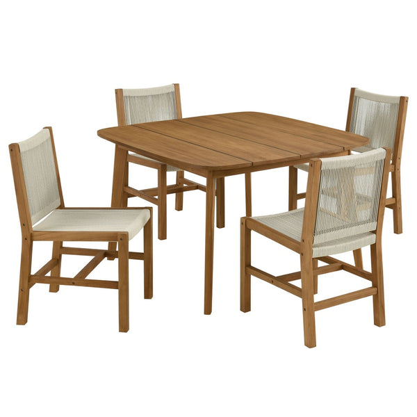 Modway Furniture Vienna 5-Piece Outdoor Teak and Rope Dining Set with Comfortable Armless Chairs for Stylish Patios Natural Natural EEI-6934-NAT-NAT