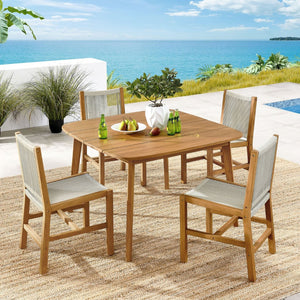 Modway Furniture Vienna 5-Piece Outdoor Teak and Rope Dining Set with Comfortable Armless Chairs for Stylish Patios Natural Natural EEI-6934-NAT-NAT