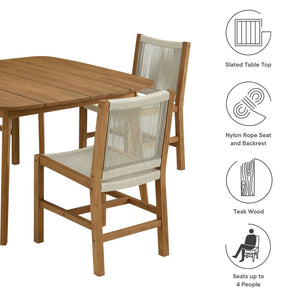 Modway Furniture Vienna 5-Piece Outdoor Teak and Rope Dining Set with Comfortable Armless Chairs for Stylish Patios Natural Natural EEI-6934-NAT-NAT